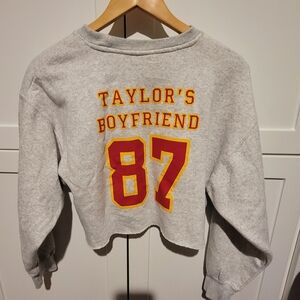 "Taylor's Boyfriend" Travis Kelce Cutoff Sweatshirt Taylor Swift Gray Size S